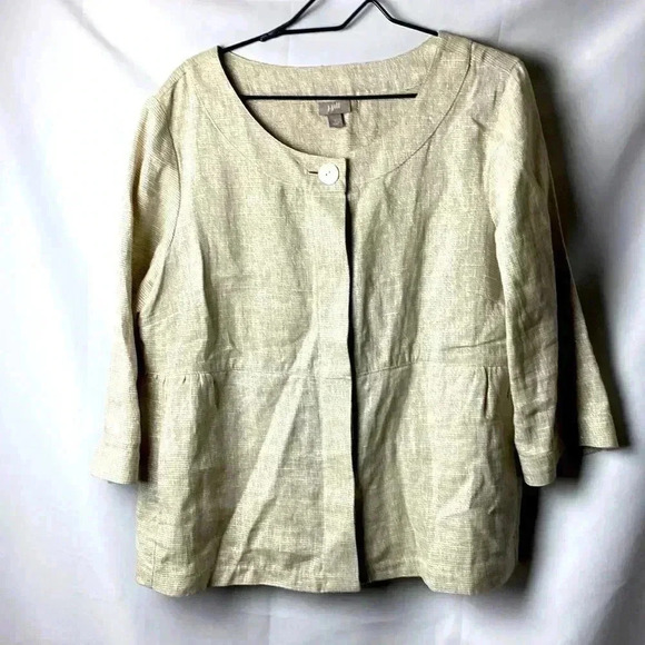 J. JILL WO SIZE LARGE  LINEN LIGHTWEIGHT OATMEAL COLOR SILVER METALLIC THREAD - Picture 1 of 16